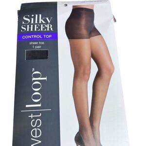 West Loop Sheer Control Top/Sheer Toe Pantyhose - Off Black, Size D- 1 Pack NEW